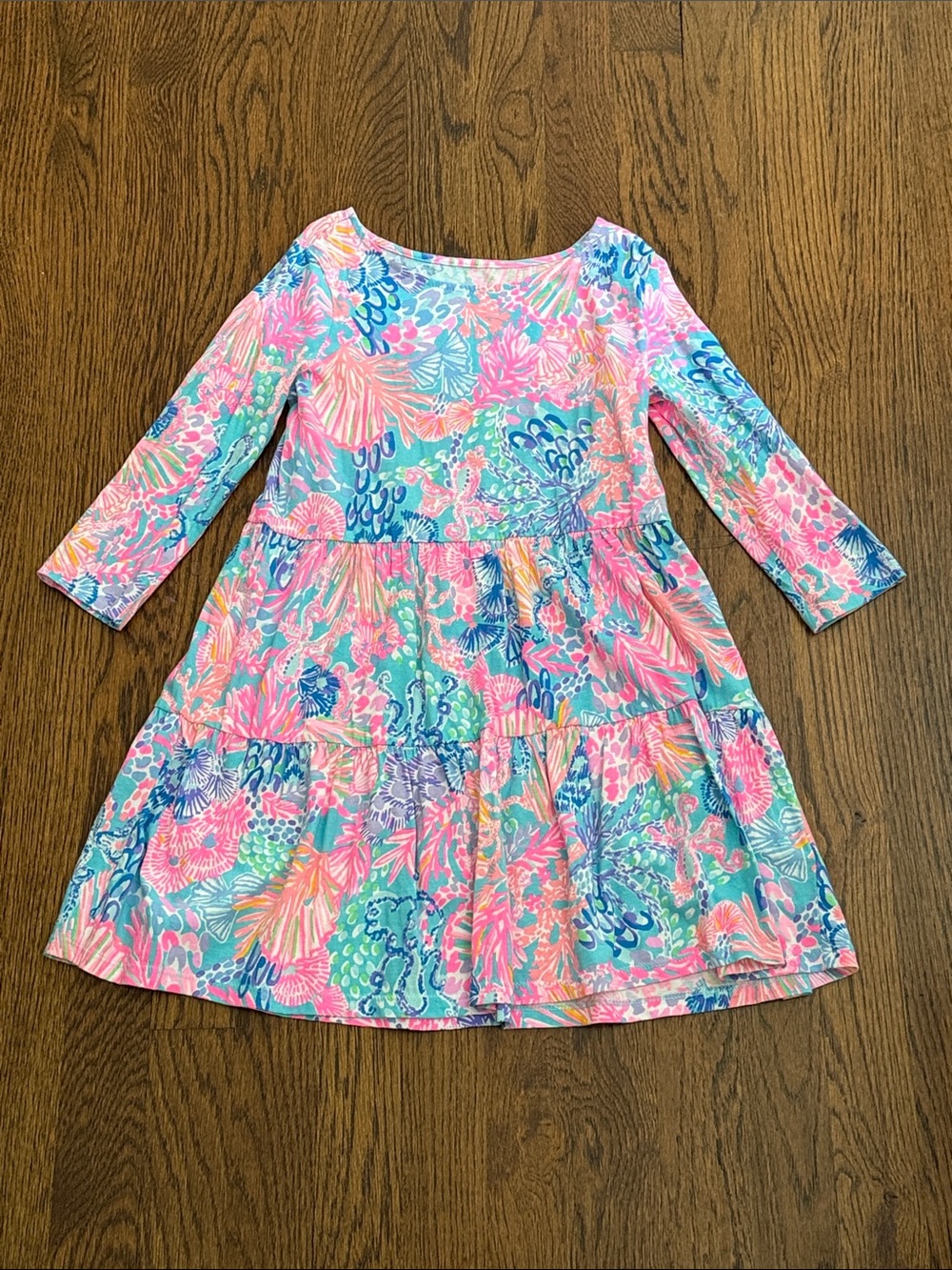 Lilly Pulitzer Girls' Multicolor Floral Tiered Long-Sleeve Dress